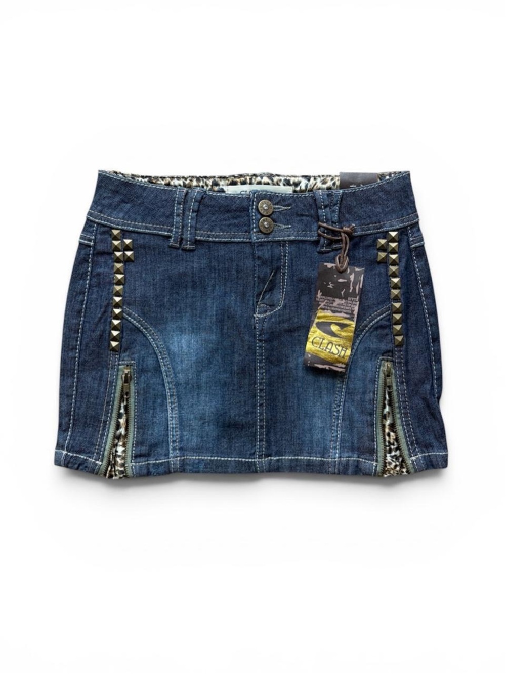 Vintage Y2K studded denim mini skirt zipper rhinestone XS like diesel miss sixty